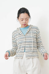 Stripy terry cloth hoodies jacket