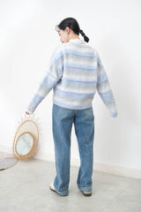 Gradient blue soft knit sweater in stripes