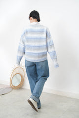 Gradient blue soft knit sweater in stripes