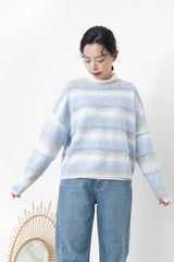 Gradient blue soft knit sweater in stripes