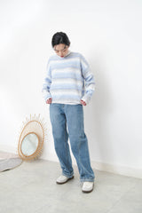 Gradient blue soft knit sweater in stripes
