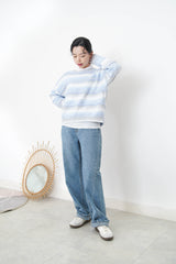 Gradient blue soft knit sweater in stripes
