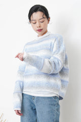 Gradient blue soft knit sweater in stripes