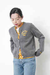 Grey double layering cardigan w/ contrast embroidery