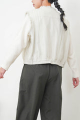 Ivory sheer mesh vest jacket w/ fringe