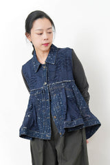 Denim vest w/ mesh fabric in peplum cut