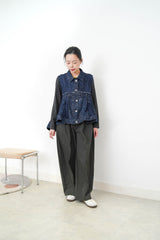 Denim vest w/ mesh fabric in peplum cut