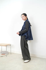 Denim vest w/ mesh fabric in peplum cut
