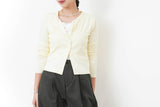 Yellow soft cotton crop jacket in lace trimmed