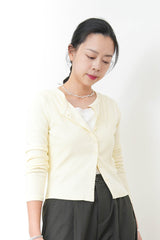 Yellow soft cotton crop jacket in lace trimmed