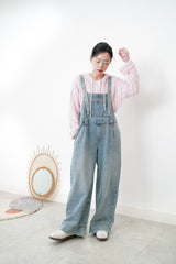 Denim dungaree in wide legs