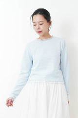 Blue texture top w/ sheer trimming
