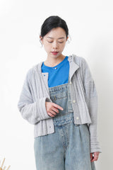 Grey stripes cardigan w/ hoodies