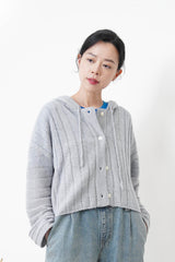Grey stripes cardigan w/ hoodies