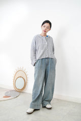 Grey stripes cardigan w/ hoodies