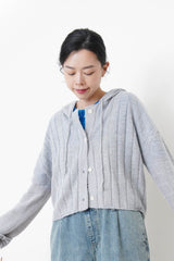 Grey stripes cardigan w/ hoodies