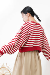Red stripes crop pullover in 2 ways