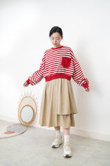 Red stripes crop pullover in 2 ways