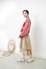 Red stripes crop pullover in 2 ways