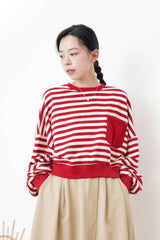 Red stripes crop pullover in 2 ways
