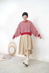 Red stripes crop pullover in 2 ways