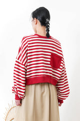Red stripes crop pullover in 2 ways