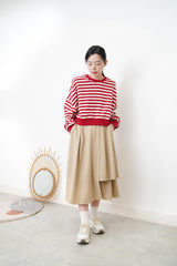 Red stripes crop pullover in 2 ways