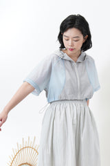 Patchwork windbreaker w/ attachable sleeves 842YW