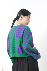 Green stripes crop pullover in 2 ways