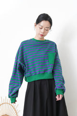 Green stripes crop pullover in 2 ways