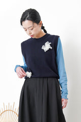 Navy knit vest in premium 3D floral