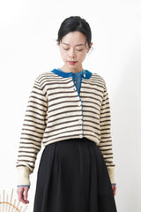 Stripes cardigan in blue outline trimming
