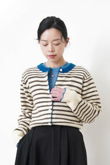 Stripes cardigan in blue outline trimming