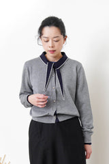 Grey knit cardigan w/ knot tie collar