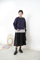 Navy pullover in asymmetrical 3D cut