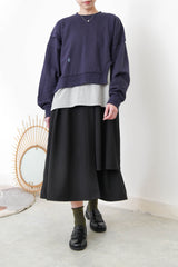 Navy pullover in asymmetrical 3D cut