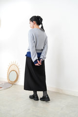 Grey blue soft wool cardigan w/ string