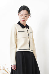 B/W oultline cardigan w/ detail buttons