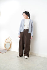 Grey blue soft wool cardigan w/ string