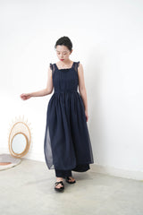 denim cami dress w/ elastic ruffle top