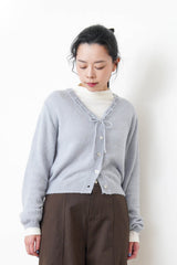 Grey blue soft wool cardigan w/ string