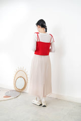 Red knit cami w/ ribbon strings