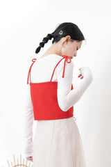 Red knit cami w/ ribbon strings