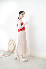 Red knit cami w/ ribbon strings