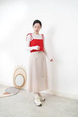 Red knit cami w/ ribbon strings