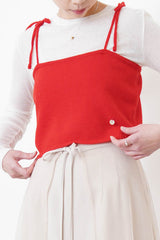 Red knit cami w/ ribbon strings