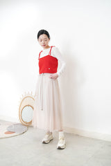 Red knit cami w/ ribbon strings