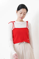 Red knit cami w/ ribbon strings