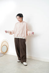 Sakura pink chiffon blouse with hoodies