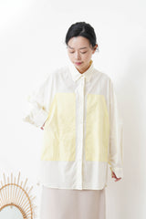 Cream long shirt with contrast patchwork pockets